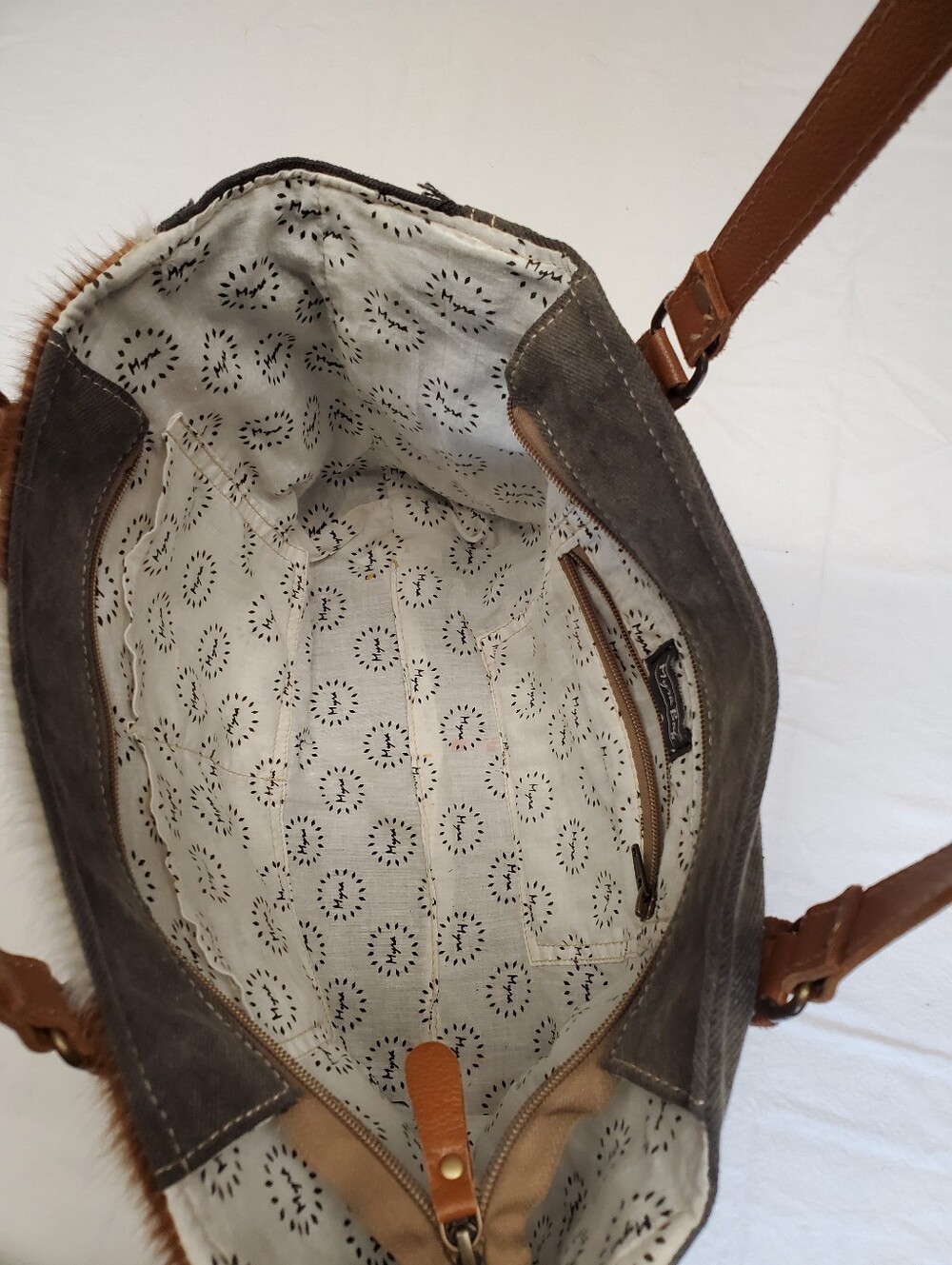 Myra Bag Cowhide Aztec Tote Tooled Leather Turquoise Concho Western Fringe Purse - Picture 9 of 9